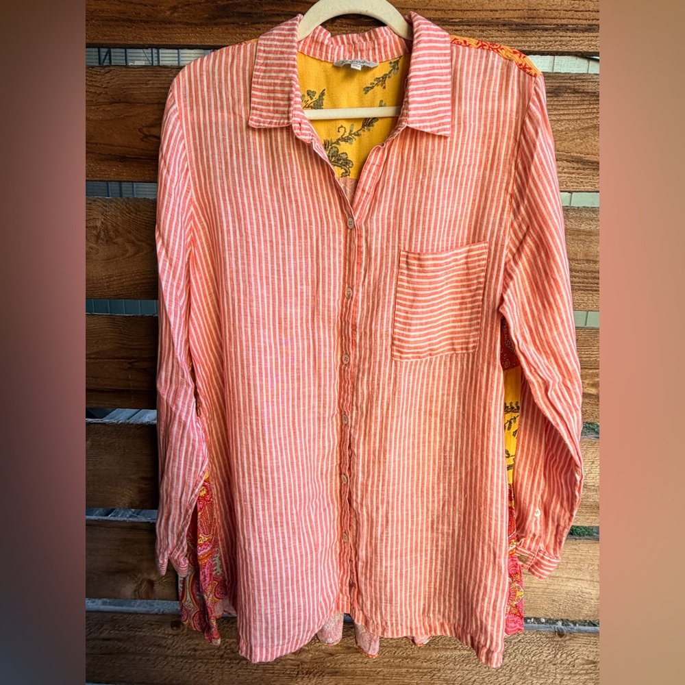 John Mark Coral and White Striped Top Boho ,cottagecore, coquette XL